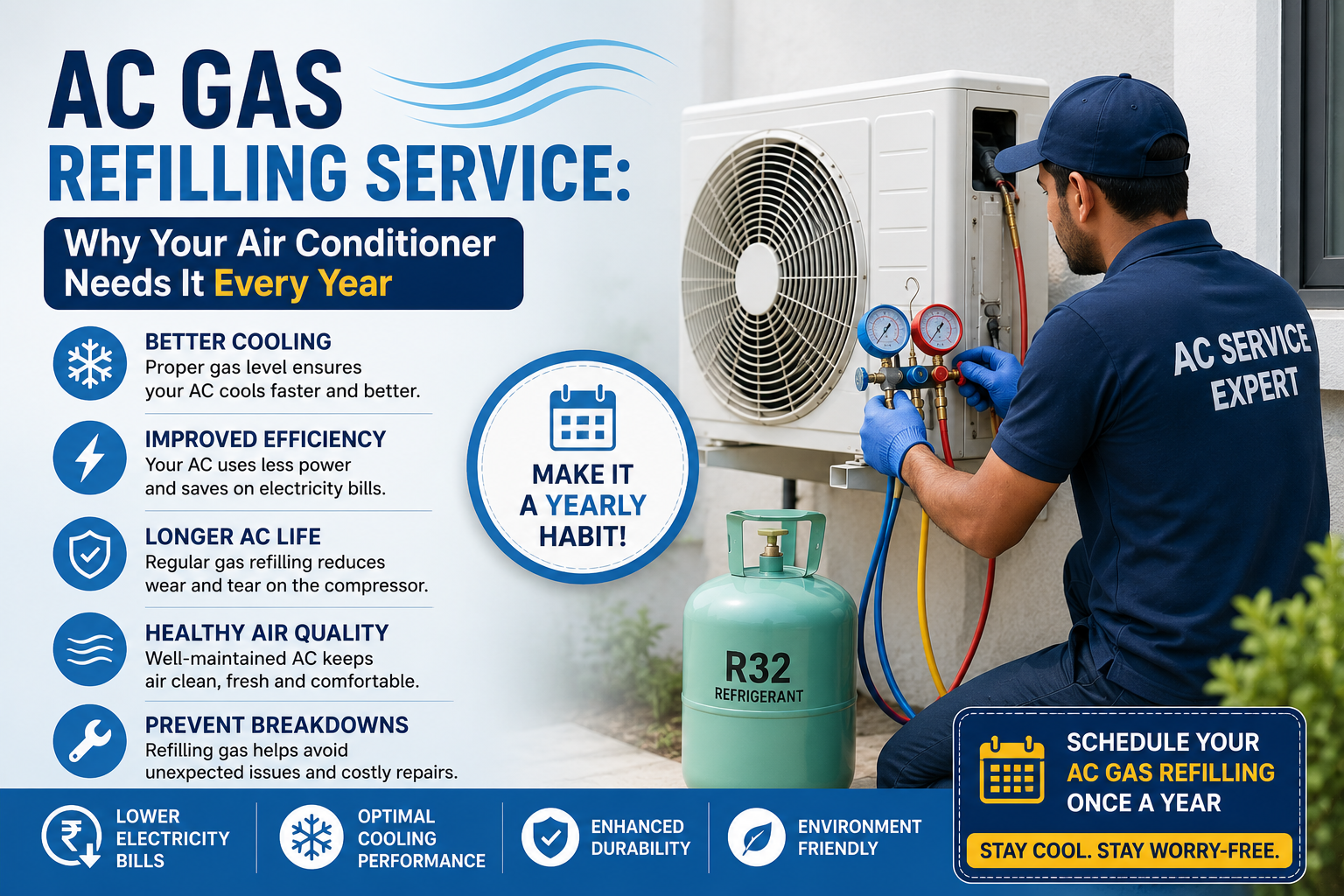You are currently viewing AC Gas Refilling Service:  Why Your Air Conditioner Needs It Every Year